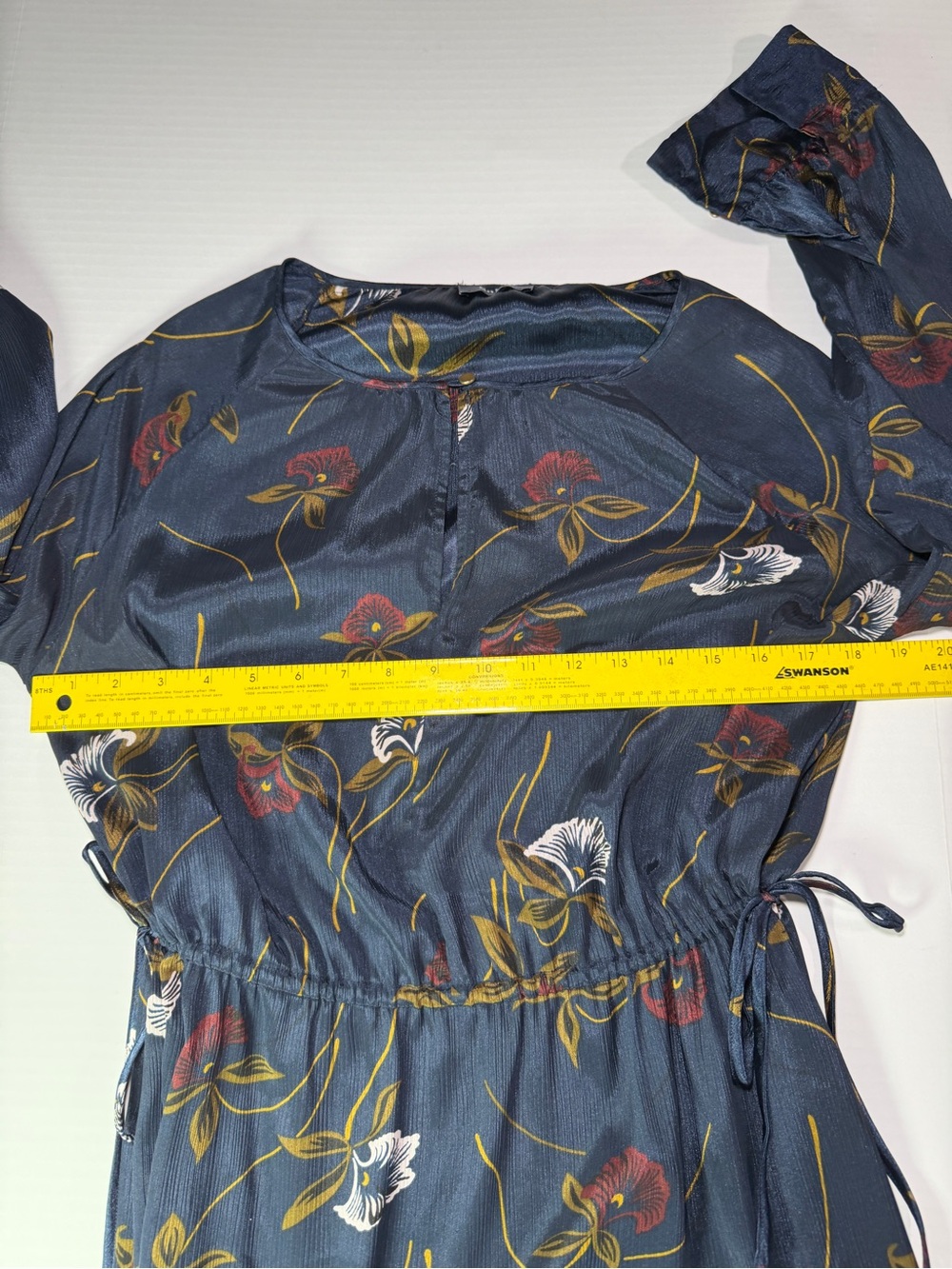 Sabie Navy Floral Long-Sleeve Tie-Waist Dress with Rust Accents - Picture 4 of 5